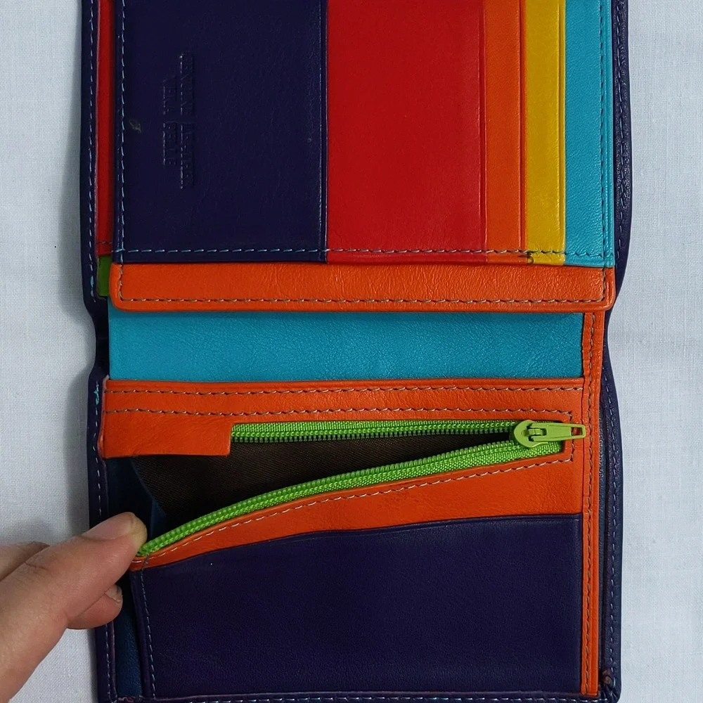 Vera Pelle Purple Multicolor Tri-fold Wallet - Picture 8 of 11